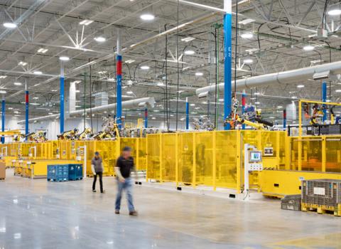 The inside of a large, bright warehouse
