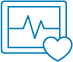 An EKG screen with a heart in the lower right corner