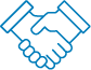 Blue icon of a handshake