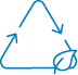 Blue icon of a triangle made up of 2 arrows with a leaf in the bottom right corner
