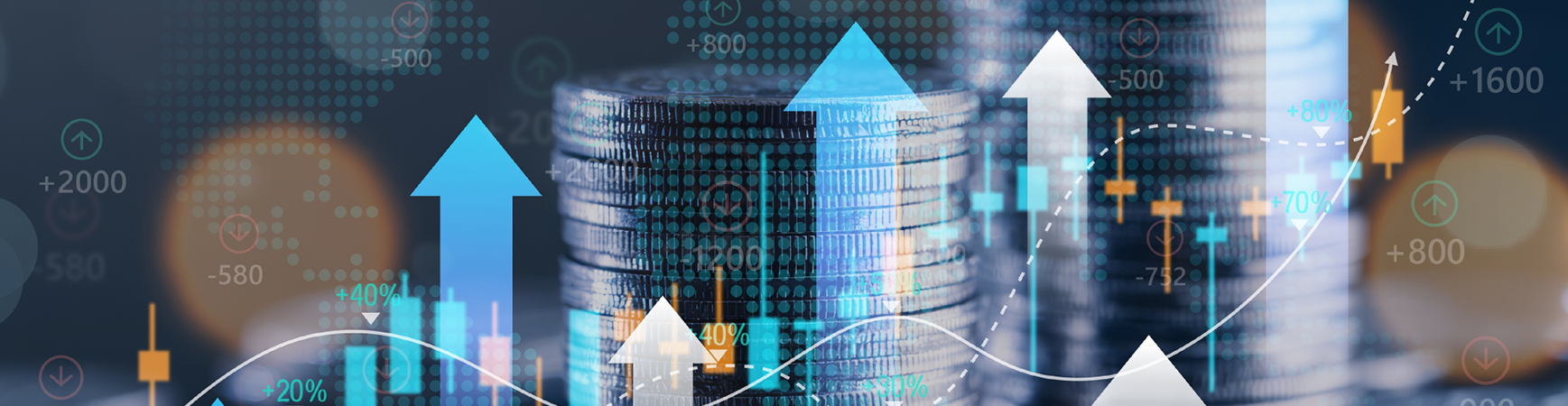 Image of coins with arrows pointing upward