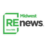 Midwest RE news written in green and grey sans serif fonts featuring a rectangular paper icon