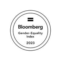 black circle logo, black equal symbol and beneath reads Bloomberg gender-equality index 2022 written in a proper case black sans serif font