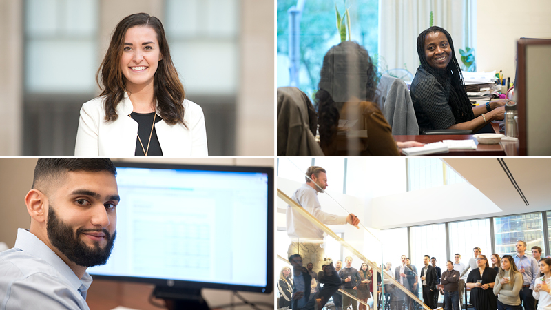 Four photos in a grid of W. P. Carey employees at work