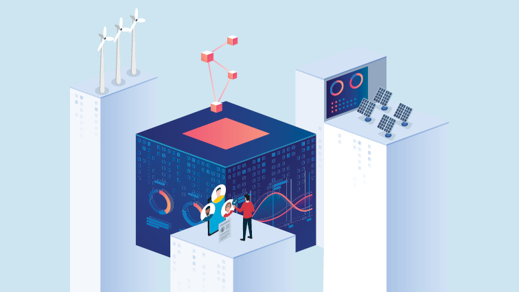 Conceptual illustrations of data, renewable energy and tenant communications