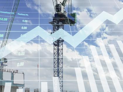 Stock information superimposed over a construction crane