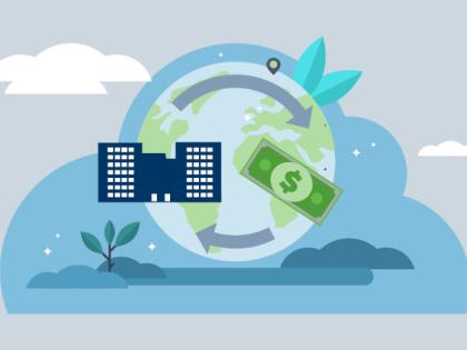 Illustration of the circular process of a commercial property being sold for cash