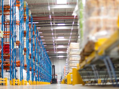 Photo of warehouse with racks and boxes