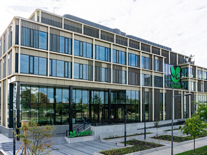 The exterior of an environmentally-friendly building leased to Upfield and owned by W. P. Carey.