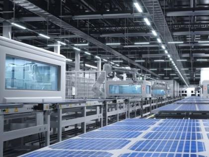 The interior of a solar module manufacturing facility