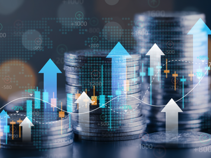 Image of coins with arrows pointing upward