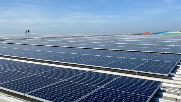 CareySolar solar panels on rooftop with people to display how you can incorporate solar power for your net-leased commercial property